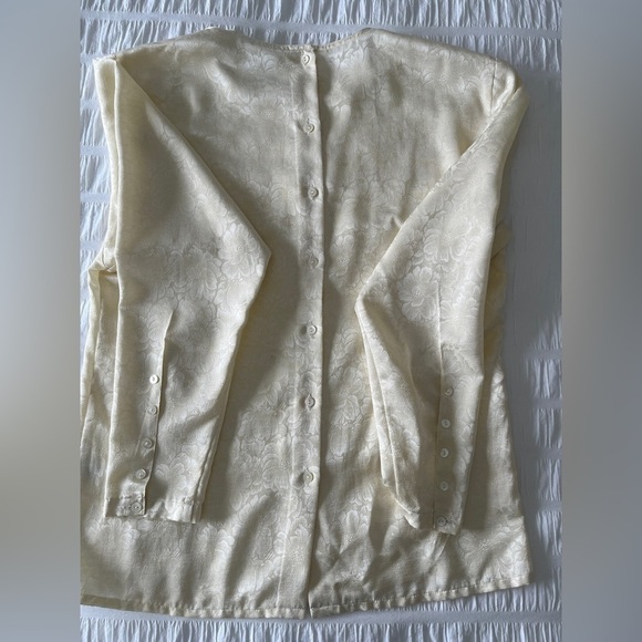 JAEGER Vintage Floral Jacquard Blouse Buttons Neutral Classic Business Chic - Picture 13 of 16